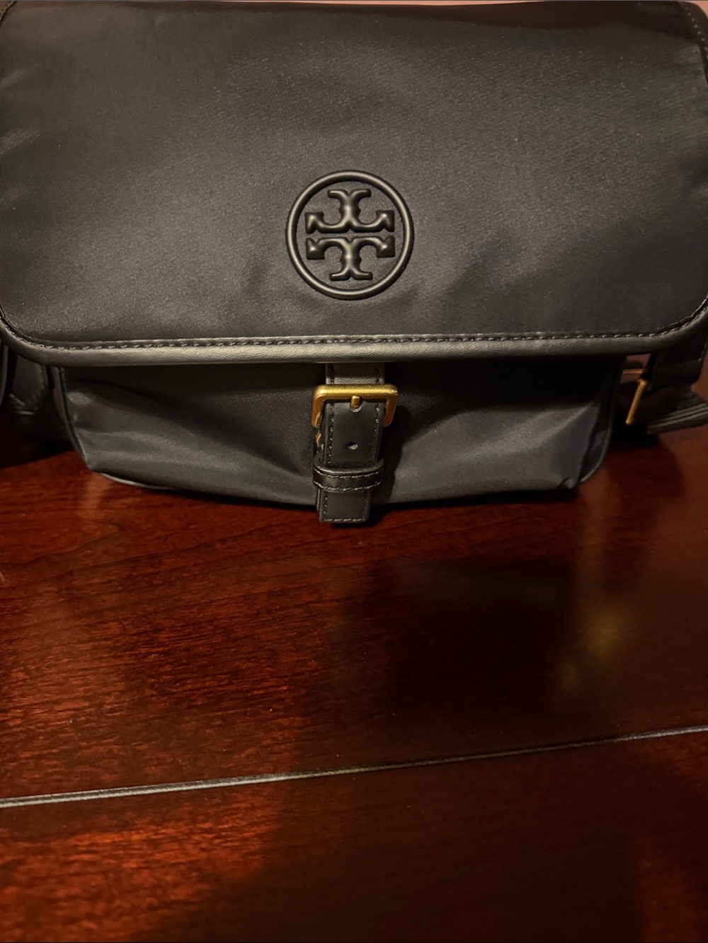 Tory Burch Black Messenger Bag with Logo Medallion